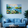 Water Lily Pond Canvas Painting for Living Room & Bedroom | Serene Nature Wall Art with Lotus Flowers & Lake View