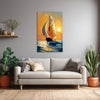 Golden Sunset Sailing Ship Canvas Painting for Living Room & Office | Ocean Waves Nautical Wall Art | Adventure & Travel Theme Decorative Canvas