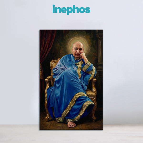 Shukrana Guruji Canvas Painting | Calm Devotional Wall Art with Serene Blue Tones | Home, Prayer & Meditation Room Decor