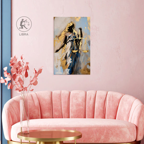 Libra Zodiac Wall Art | Justice, Fairness & Relationship Harmony | Balance of Dharma | Justice Scales Canvas Painting | Libra Air Sign Balance & Dharma Astrology Artwork | Offices, Consultation Rooms & Decision Spaces