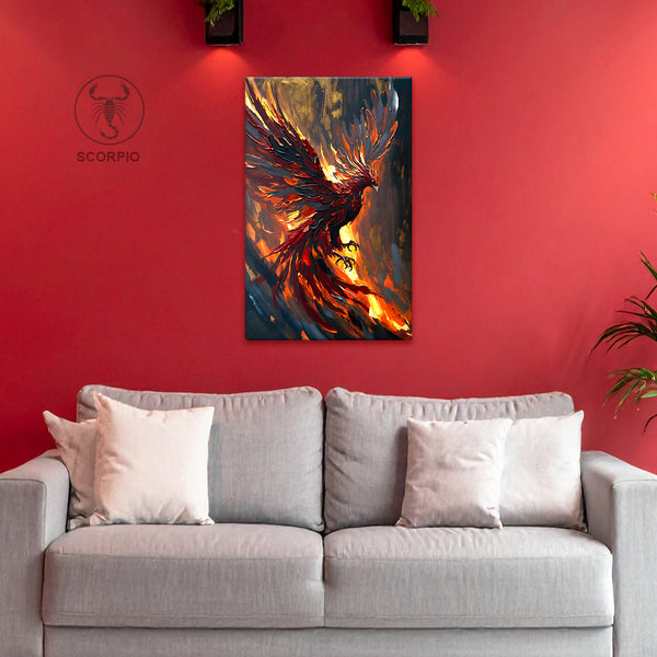 Scorpio Zodiac Wall Art | Transformation, Resilience & Personal Rebirth | Phoenix Power Awakening | Rising Phoenix Canvas Painting | Scorpio Water Sign Regeneration & Power Astrology Artwork | Leadership Spaces, Workspaces & Transformation Zones