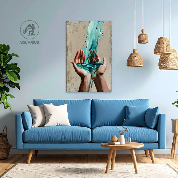 Aquarius Zodiac Wall Art | Wisdom, Innovation & Knowledge Sharing | The Water Bearer Transmission | Aquarius Symbol Canvas Painting | Aquarius Air Sign Visionary Intelligence Astrology Artwork | Study Rooms, Innovation Labs & Creative Workspaces