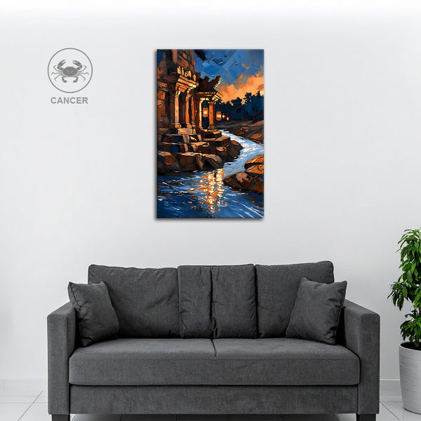 Cancer Zodiac Wall Art | Emotional Harmony, Inner Peace & Nurturing Energy | Sacred Flow Sanctuary | Water Temple Canvas Painting | Cancer Water Sign Emotional Balance Astrology Artwork | Meditation Corners, Living Rooms & Healing Spaces