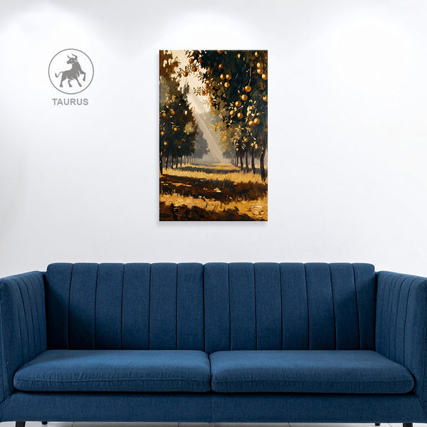 Taurus Zodiac Wall Art | Wealth Growth, Stability & Prosperity Energy | Orchard of Abundance | Prosperity Orchard Canvas Painting | Taurus Earth Sign Abundance Astrology Artwork | Living Room, Dining Area & Wealth Spaces