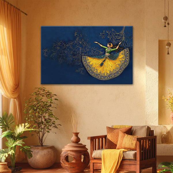 Elegant Kathak Dance Canvas Painting | Traditional Indian Classical Dancer Wall Art for Living Room, Bedroom