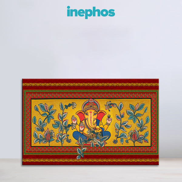 Lord Ganesha Canvas Painting | Traditional Ganpati Bappa Wall Art for Home Temple, Living Room & Entrance Décor