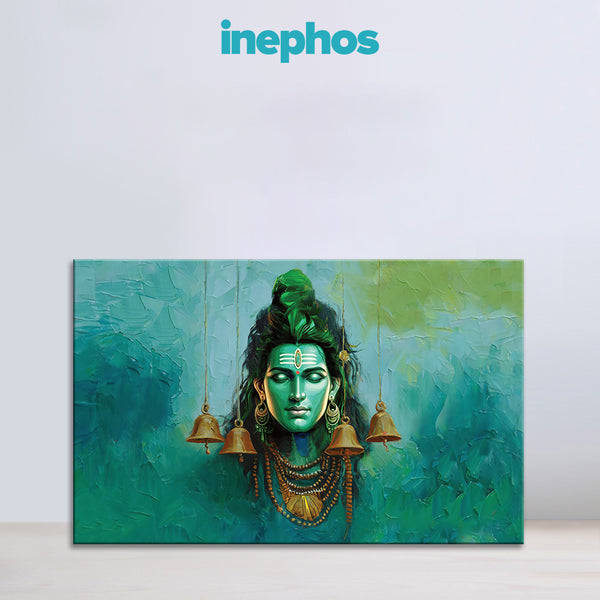 Lord Shiva Canvas Painting | Meditative Mahadev Wall Art for Home Temple, Living Room & Office Décor | Calm Shiv Face Artwork