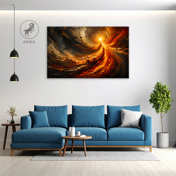 Aries Zodiac Wall Art | Courage, Momentum & Fearless Transformation | Ascendant Fire Vortex | Fiery Path of Victory Canvas Painting | Aries Fire Sign Astrology Energy Artwork | Leadership, Ambition & Success Spaces