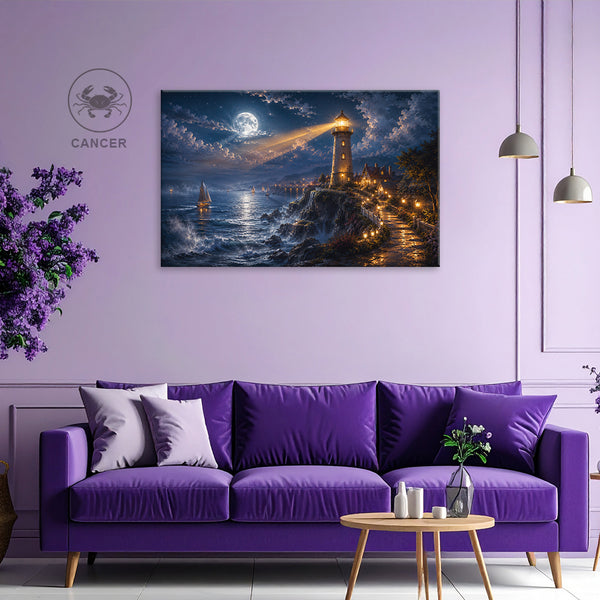 Cancer Zodiac Wall Art | Emotional Healing, Intuition & Soulful Calmness | Moonlit Guardian Light | Healing Water Energy Canvas Painting | Cancer Water Sign Astrology Artwork | Peace, Protection & Emotional Harmony Spaces