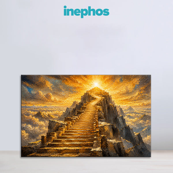 Capricorn Zodiac Wall Art | Golden Stairway to Mastery & Success | Celestial Mountain Astrology Canvas Painting | Ambition, Discipline & Achievement Artwork | Luxury Capricorn Spiritual Decor