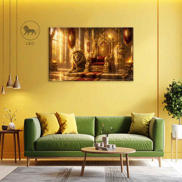 Leo Zodiac Wall Art | Power, Prestige & Royal Leadership | Throne of Solar Dominion | Regal Fire Energy Canvas Painting | Leo Fire Sign Astrology Artwork | Confidence, Success & Luxury Authority Spaces