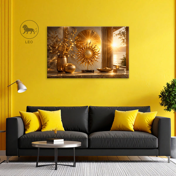Leo Zodiac Wall Art | Radiance, Prestige & Solar Vitality | Golden Sun Emblem | Royal Fire Energy Canvas Painting | Leo Fire Sign Astrology Artwork | Confidence, Luxury & Empowered Living Spaces