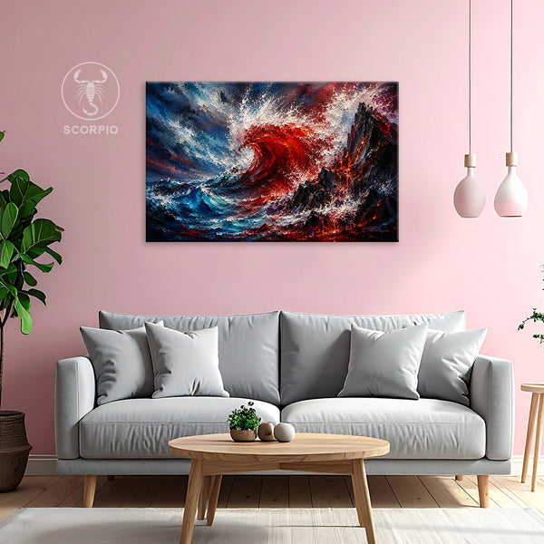 Scorpio Zodiac Wall Art | Chaos, Power & Emotional Rebirth | Crimson Tidal Inferno Canvas Painting | Intense Water Energy Astrology Artwork | Scorpio Transformation Decor | Spiritual Strength & Protection Art