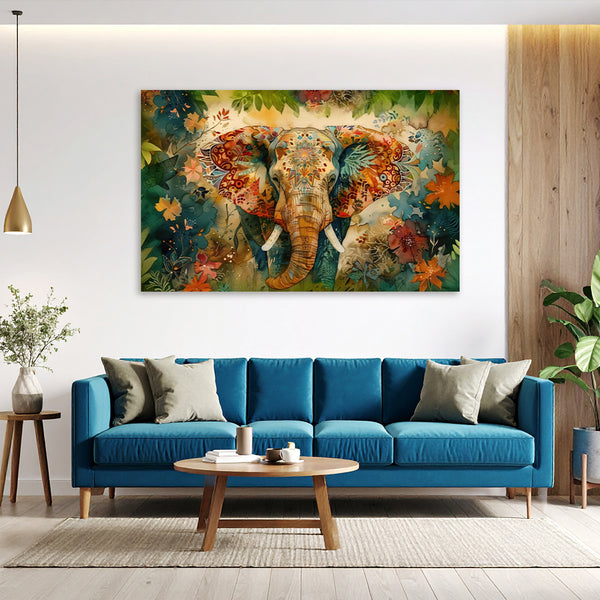 Abstract Elephant Canvas Painting for Living Room | Colorful Elephant Wall Painting | Modern Animal Canvas Wall Art
