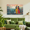 Radha Krishna Canvas Painting | Romantic Krishna Wall Art with Floral Landscape | Premium Spiritual Canvas Wall Decor