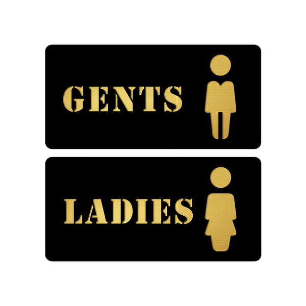 Inephos Acrylic Washroom Signage – Gents and Ladies Toilet Door Sign – Black and Gold – Set of 2