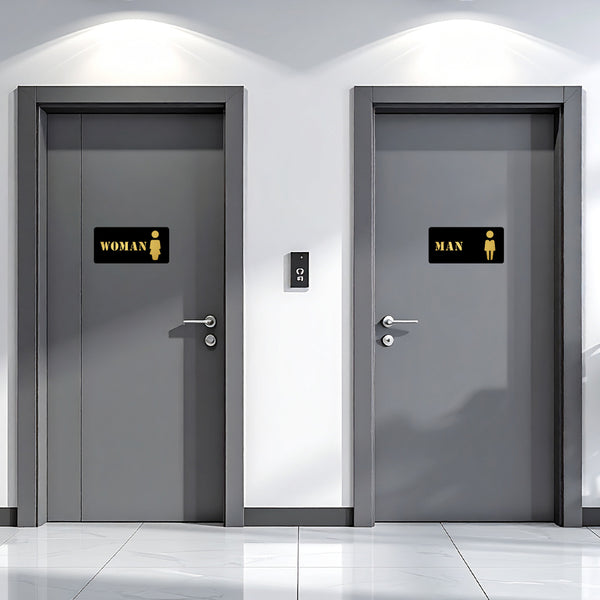 Inephos Acrylic Washroom Signage – Man and Woman Toilet Door Sign – Black and Gold – Set of 2