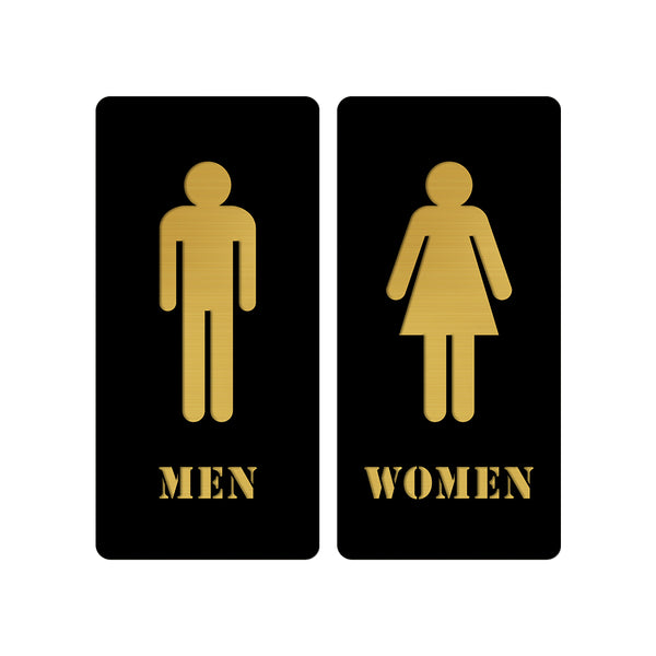 Inephos Acrylic Washroom Signage – Men and Women Toilet Door Sign – Black and Gold – Set of 2