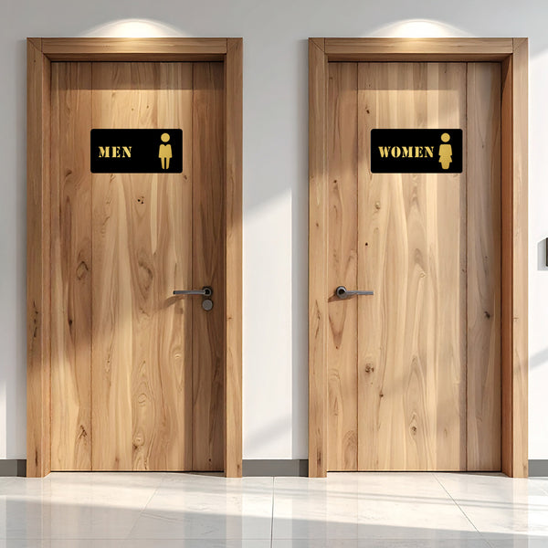 Inephos Acrylic Washroom Signage – Men and Women Toilet Door Sign – Black and Gold – Set of 2