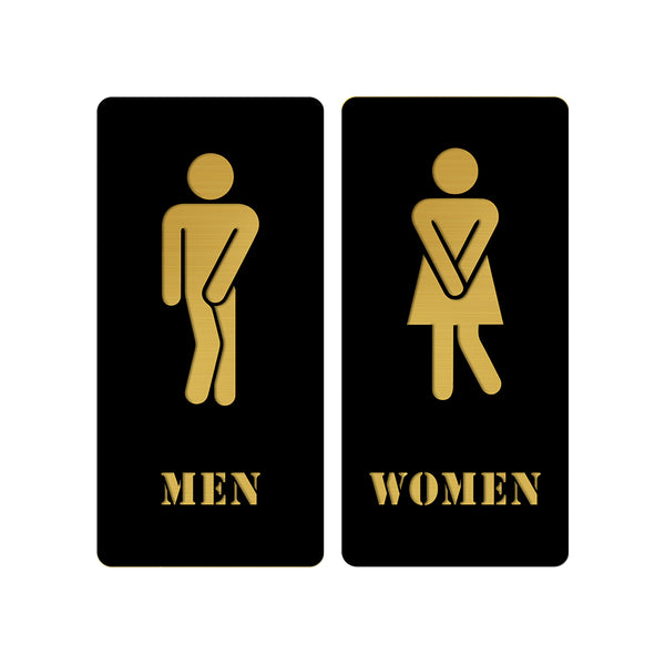 Men & Women Washroom Acrylic Signage | Premium Black & Gold Toilet Sign Board | Modern Restroom Sign for Office, Hotel & Commercial Spaces