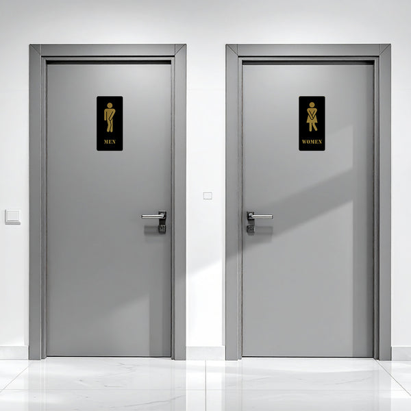 Men & Women Washroom Acrylic Signage | Premium Black & Gold Toilet Sign Board | Modern Restroom Sign for Office, Hotel & Commercial Spaces