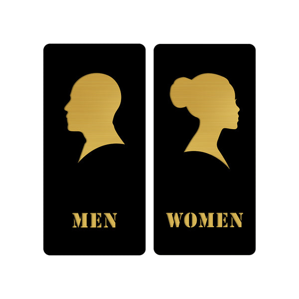 Men & Women Washroom Acrylic Signage with Profile Silhouette Design | Premium Black & Gold Toilet Sign Board | Minimal Restroom Sign for Office, Hotel & Commercial Spaces