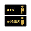 Men & Women Washroom Acrylic Signage with Text & Icon Design | Premium Black & Gold Toilet Sign Board | Modern Restroom Sign for Office, Hotel & Commercial Spaces