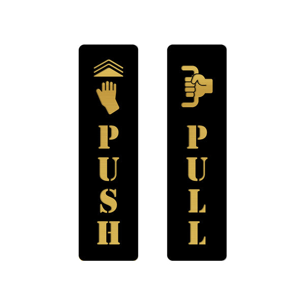 Inephos Acrylic Door Signage – Push and Pull Door Sign – Black and Gold – Set of 2