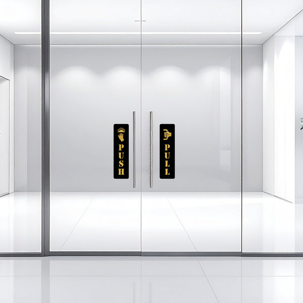 Inephos Acrylic Door Signage – Push and Pull Door Sign – Black and Gold – Set of 2