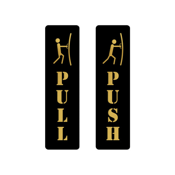 Inephos Acrylic Door Instruction Sign – Pull and Push Direction Indicator – Black and Gold – Set of 2