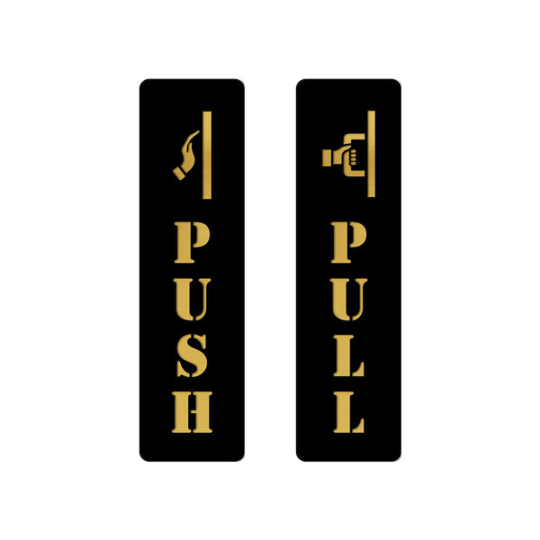 Inephos Acrylic Door Guidance Sign – Push and Pull Panel Marker – Black and Gold – Set of 2