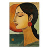 Artistic depiction of a woman's profile with a warm color palette