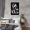 Modern bedroom with abstract art on the wall