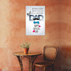 Fathers Day card with decorative elements on a wall above a table and chair.