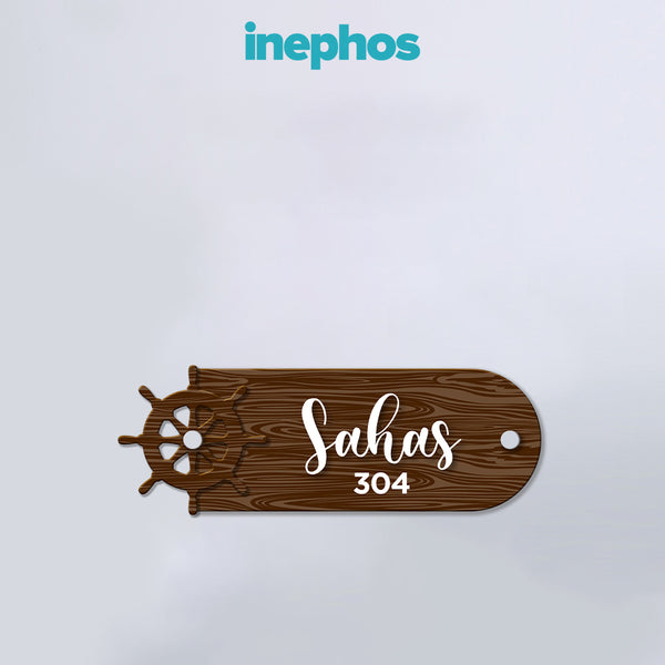 Rustic Wooden Ship Wheel Name Plate | Nautical Theme Door Sign for Flat Inspired by a ship’s steering wheel