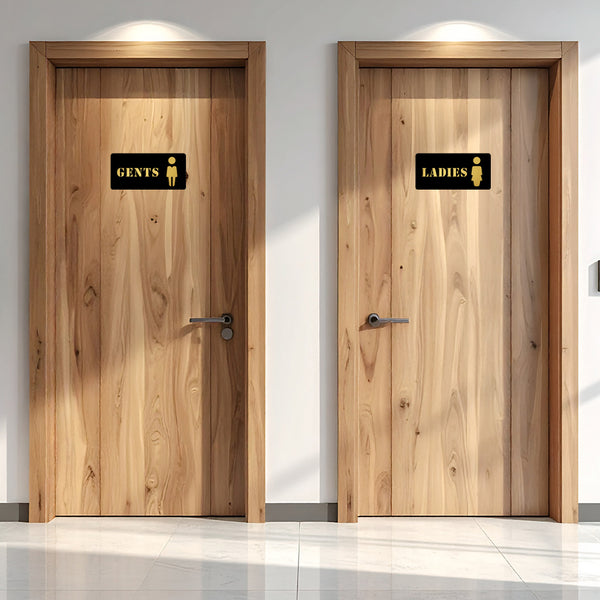 Inephos Acrylic Washroom Signage – Gents and Ladies Toilet Door Sign – Black and Gold – Set of 2