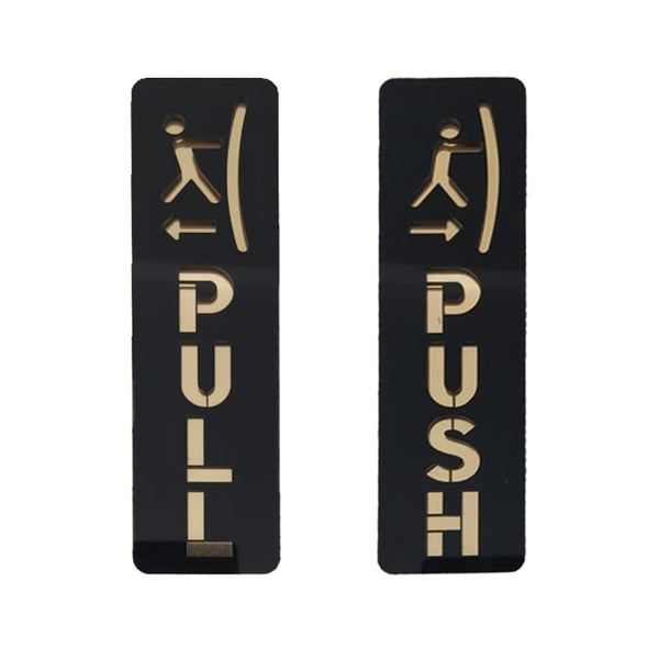 Inephos Push Pull Door Sign Board | Acrylic Office Door Signage for Shops, Restaurants, Hotels & Home | Modern Entrance Sign Plate | Black & Gold | Set of 2