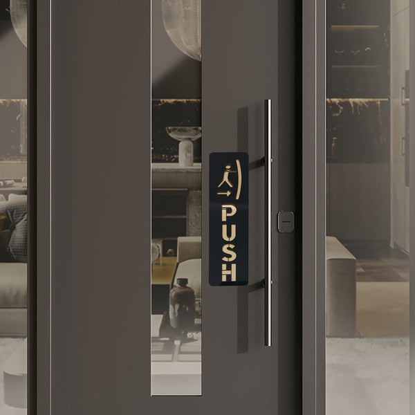 Inephos Push Pull Door Sign Board | Acrylic Office Door Signage for Shops, Restaurants, Hotels & Home | Modern Entrance Sign Plate | Black & Gold | Set of 2