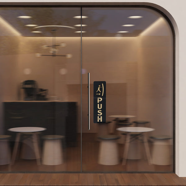 Inephos Push Pull Door Sign Board | Acrylic Office Door Signage for Shops, Restaurants, Hotels & Home | Modern Entrance Sign Plate | Black & Gold | Set of 2